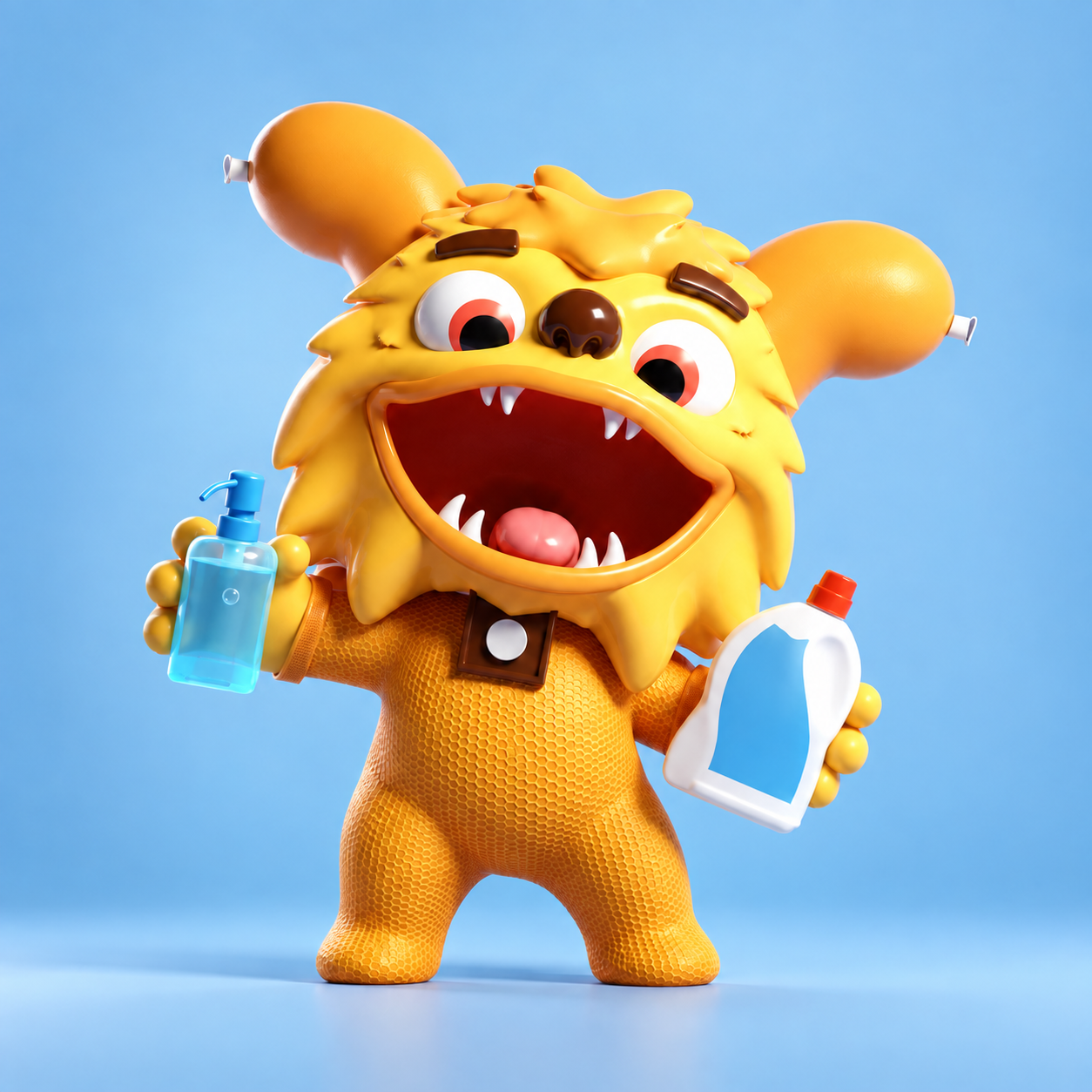 Plastiblast: Personaje amarillo con productos de limpieza